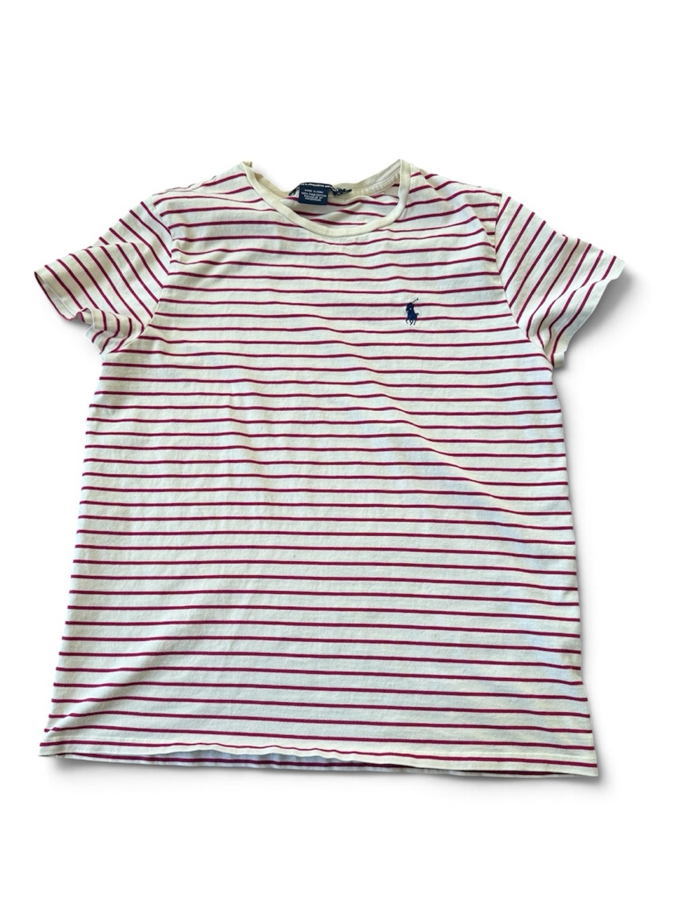 Ralph Lauren Sport Striped Tee Shirt Pink White Pima Cotton Large